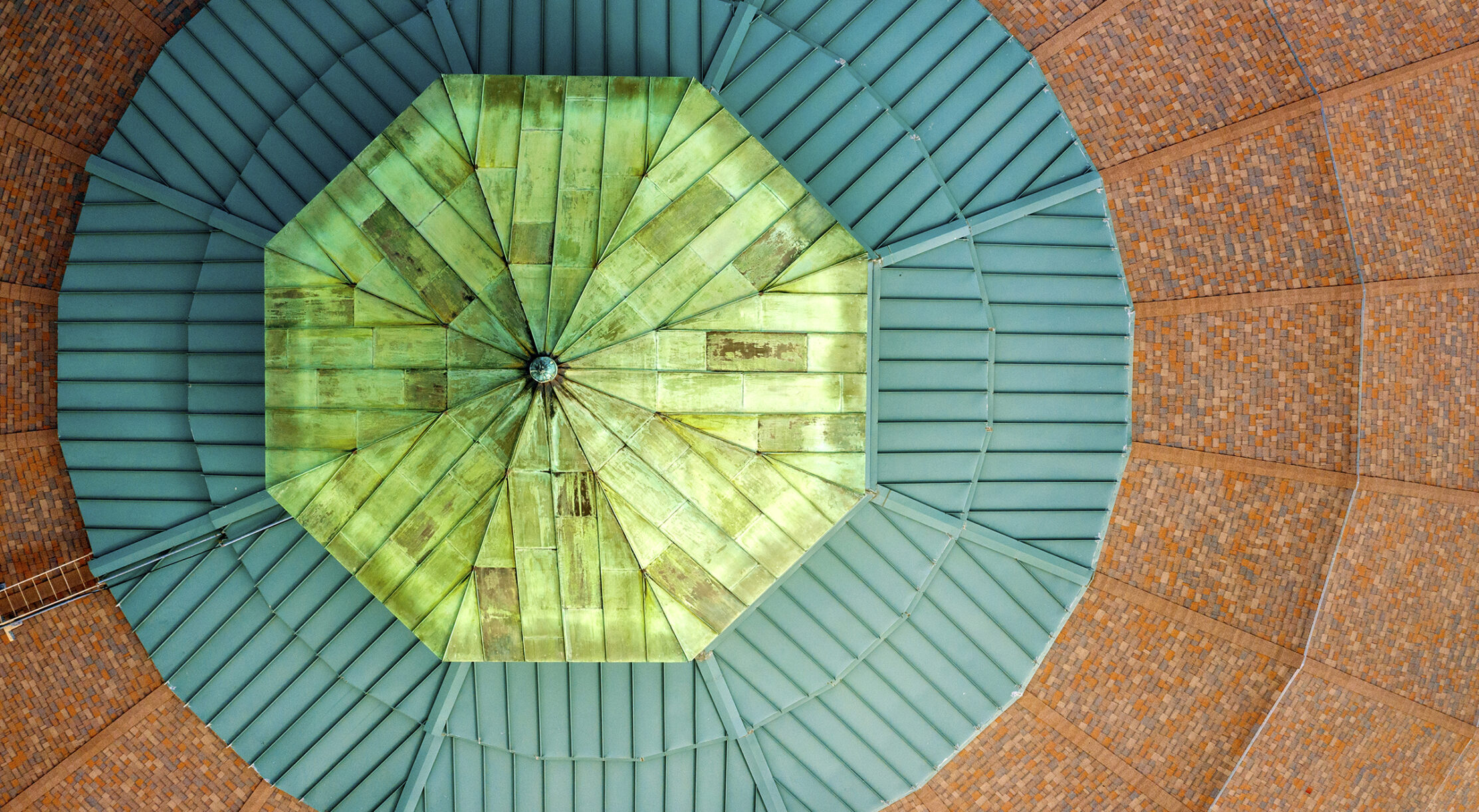 Aerial view of the conical roof of the Advanced Light Source at Berkeley Lab